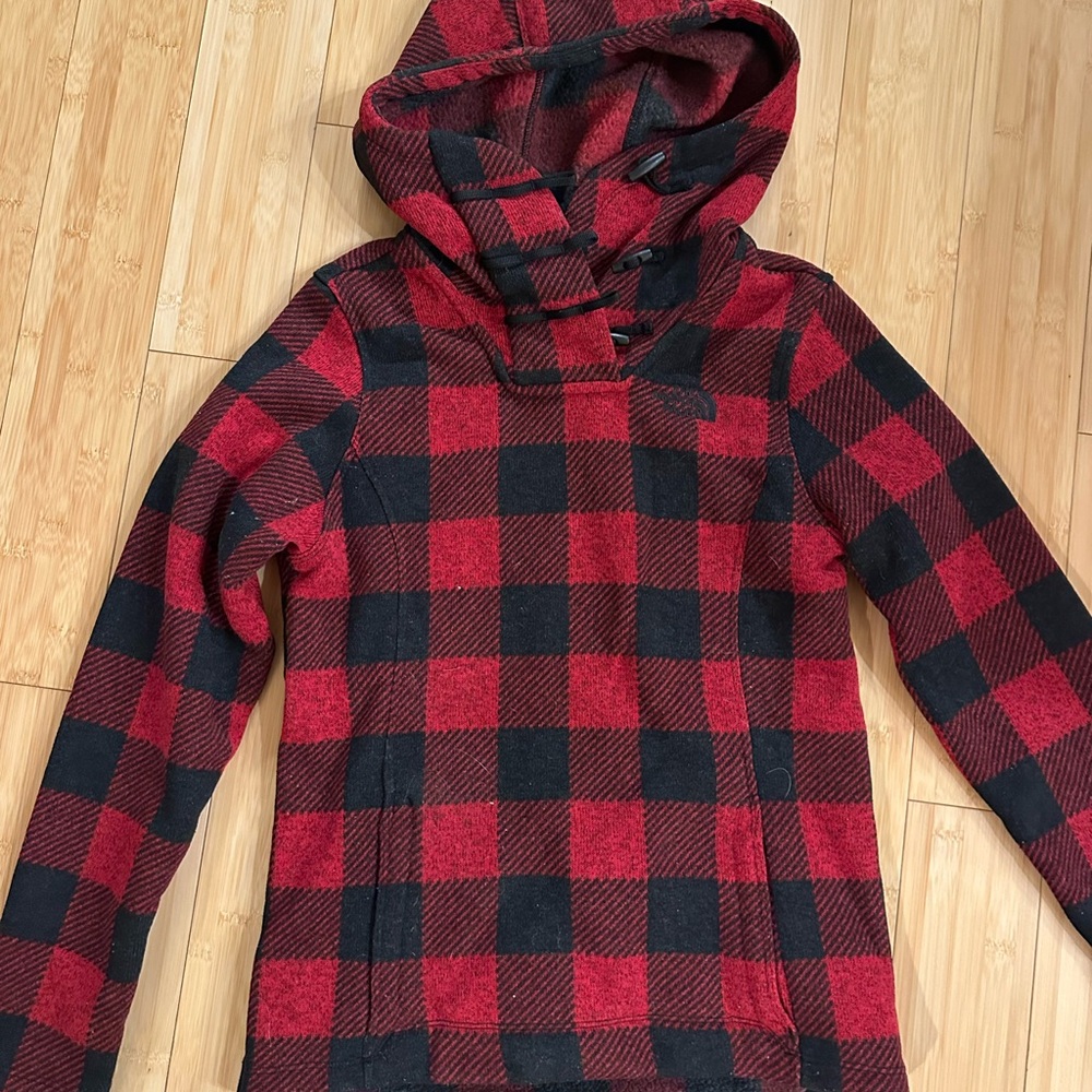 The North Face Red and Black Plaid Hoodie